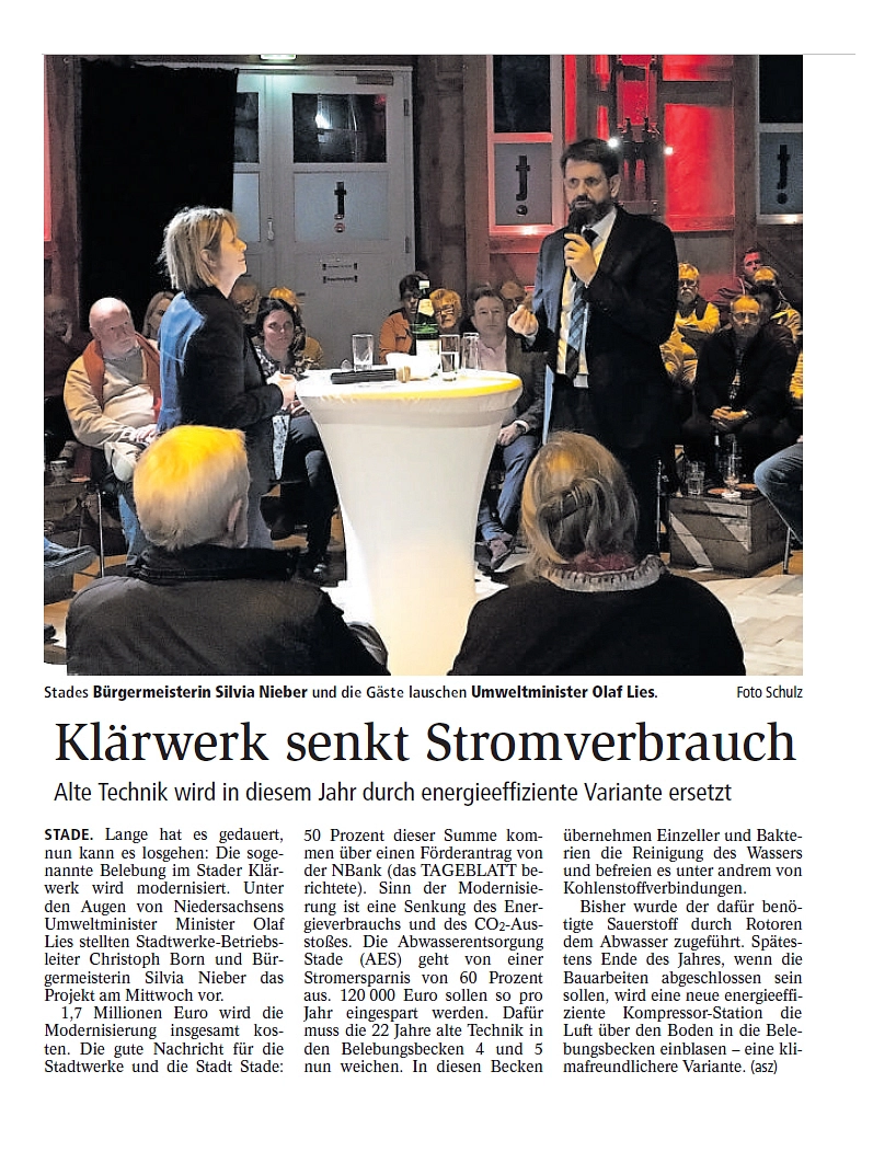 Klärwerk senkt Stromverbrauch&nbsp;&copy;&nbsp;Tageblatt Stade