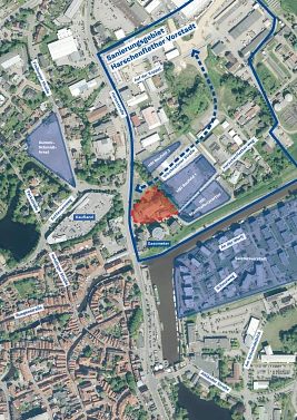 Luftbild mit Verortung des Baufelds Luftbild © büro luchterhandt & partner