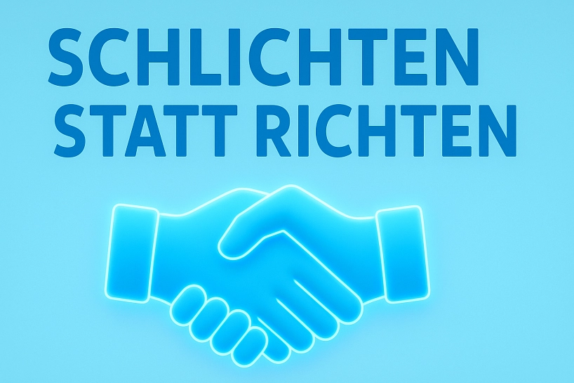 Das ist ein Banner mit der Aufschrift "Schlichten statt Richten".&nbsp;&copy;&nbsp;Hansestadt Stade